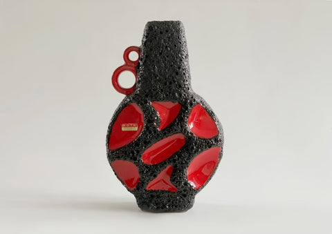 Vintage Fantastic Collectors Item German Red Black Lava Vase 311 BANJO - Roth 1970s