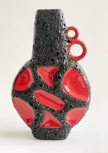 Vintage Fantastic Collectors Item German Red Black Lava Vase 311 BANJO - Roth 1970s
