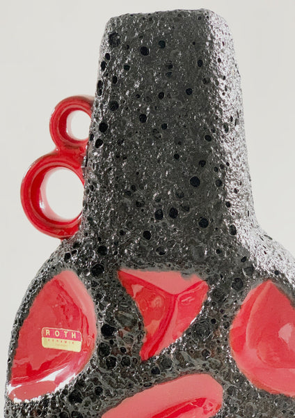 Vintage Fantastic Collectors Item German Red Black Lava Vase 311 BANJO - Roth 1970s