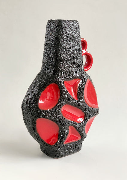 Vintage Fantastic Collectors Item German Red Black Lava Vase 311 BANJO - Roth 1970s