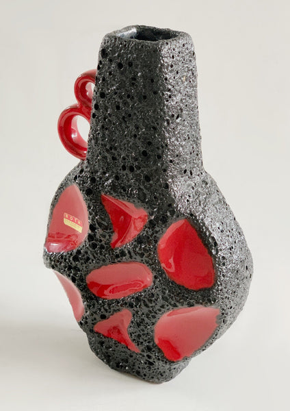 Vintage Fantastic Collectors Item German Red Black Lava Vase 311 BANJO - Roth 1970s