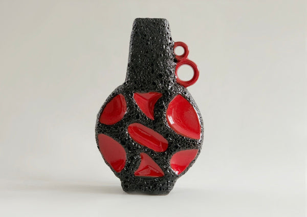 Vintage Fantastic Collectors Item German Red Black Lava Vase 311 BANJO - Roth 1970s