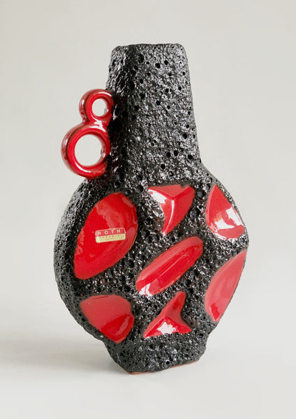 Vintage Fantastic Collectors Item German Red Black Lava Vase 311 BANJO - Roth 1970s