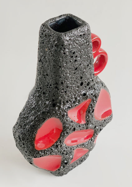 Vintage Fantastic Collectors Item German Red Black Lava Vase 311 BANJO - Roth 1970s
