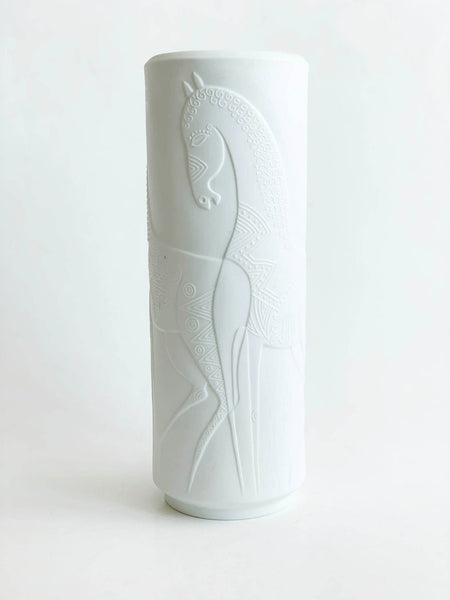Rare Modernist XL White Bisque Porcelain Vase "Horses" - Cuno Fischer Hutschenreuther 70s