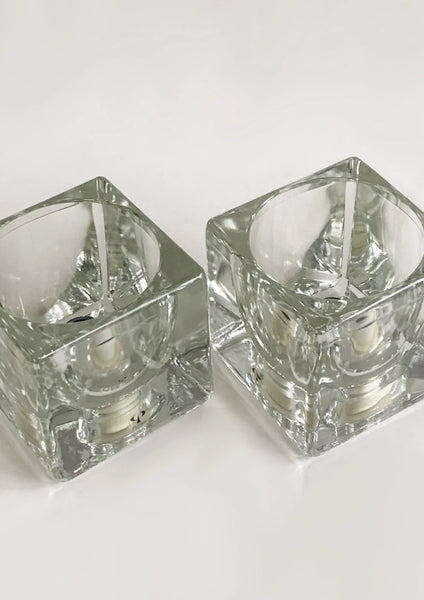 Mid Century German Pair of Crystal Glass Table Cube Lamps - Peill & Putzler 70s