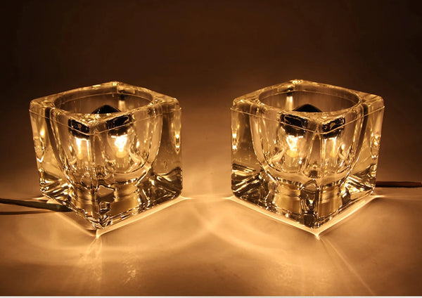 Mid Century German Pair of Crystal Glass Table Cube Lamps - Peill & Putzler 70s