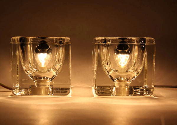 Mid Century German Pair of Crystal Glass Table Cube Lamps - Peill & Putzler 70s