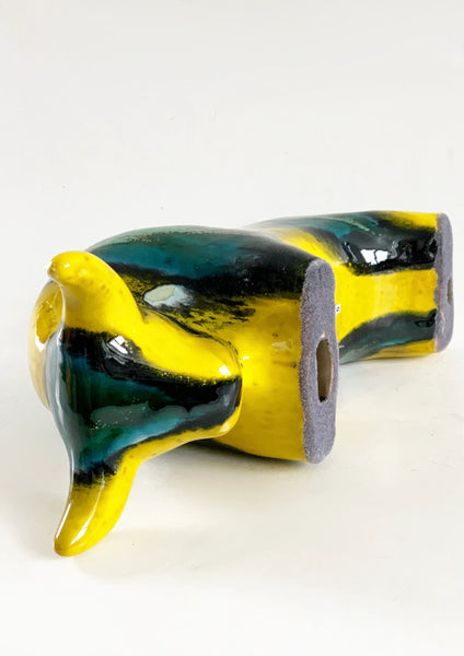 Mid Century Turquoise/Yellow Ceramic Bull - Otto Keramiek