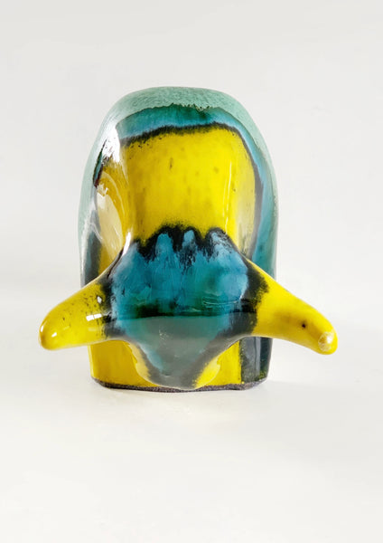 Mid Century Turquoise/Yellow Ceramic Bull - Otto Keramiek