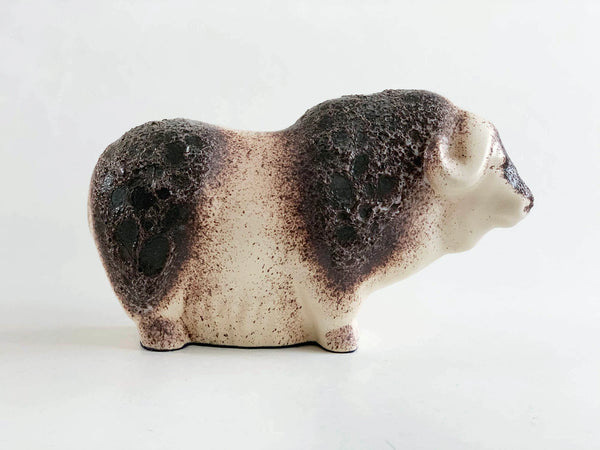 Mid-Century Large Brown Fat Lava  Ceramic Bull - 60s Ruscha