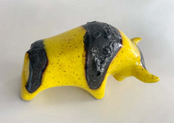 Mid- Century Yellow Black Lava Ceramic Bull - 60s Otto Keramiek