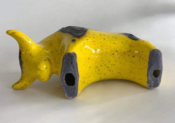 Mid- Century Yellow Black Lava Ceramic Bull - 60s Otto Keramiek