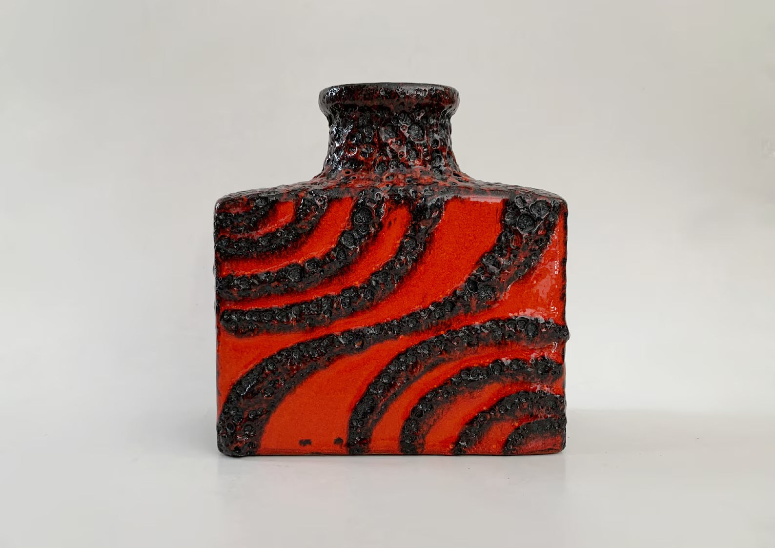 West German Red / Black Rectangular Lava Vase - Scheurich 70s