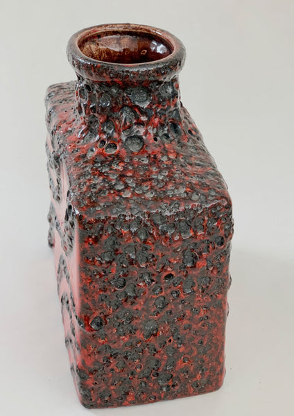 West German Red / Black Rectangular Lava Vase - Scheurich 70s