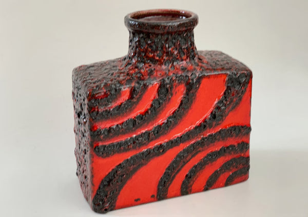 West German Red / Black Rectangular Lava Vase - Scheurich 70s