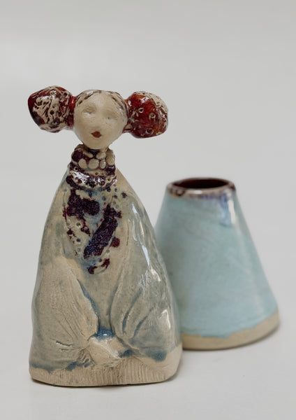Handmade Ceramic Vase | Pale Blue & Burgundy Glaze | Studio de la Fosse