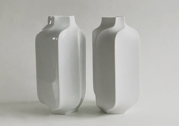 Modernist Rare Tall White Hexagon Bisque Porcelain Vase- Heinrich 60s