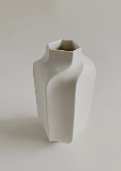 Modernist Rare Tall White Hexagon Bisque Porcelain Vase- Heinrich 60s