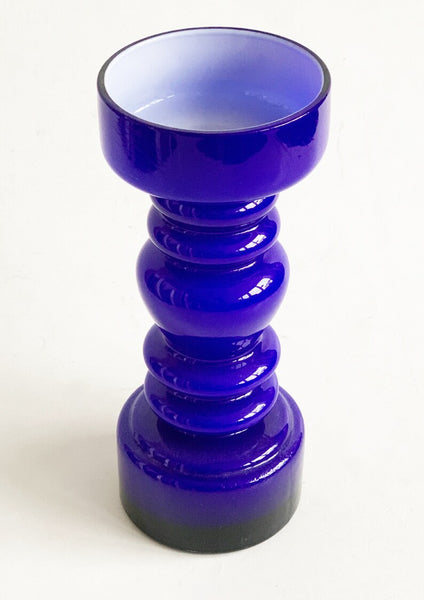 Vintage German Cobalt Blue Opaline Glass Candle Holder / Vase - 1960s