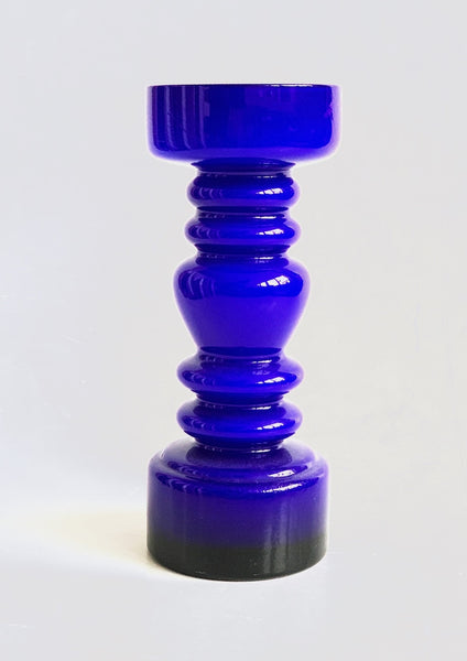 Vintage German Cobalt Blue Opaline Glass Candle Holder / Vase - 1960s