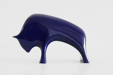 Modernist Cobalt Blue Porcelain Bull with Golden Horns - 60s Furstenberg