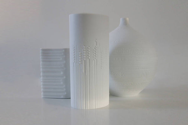 Mid Century LARGE White Bisque Round Vase Geometric Pattern  - Hans Achtziger for Hutschenreuther 70s