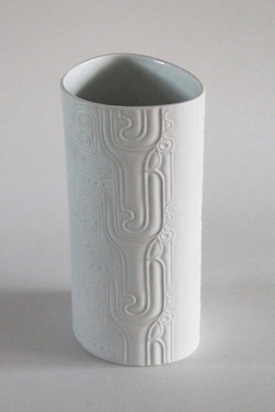 Vintage White  Bisque  Vase With Abstract "Labyrinth" Motif - Heinrich