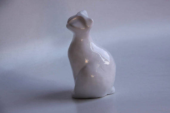 Mid Century White Cor Unum Cat Figurine  - Dutch Pottery c.70s 80s