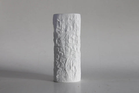 Modernist Tall White Bisque Porcelain Op Art  "Rock" Vase - Martin Freyer for Rosenthal Studio Linie 60s
