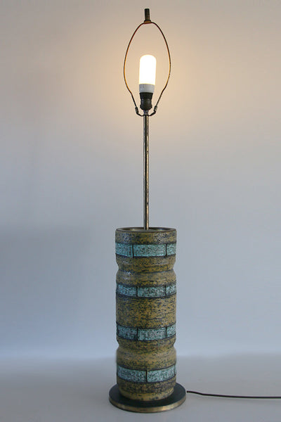 Vintage XXL Solid Green Blue Ochre Floor Cylindrical Lamp Base  - 70s