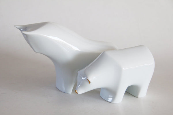 Modernist Elegant  White Porcelain Bear Figurine Golden Details - 60s Furstenberg