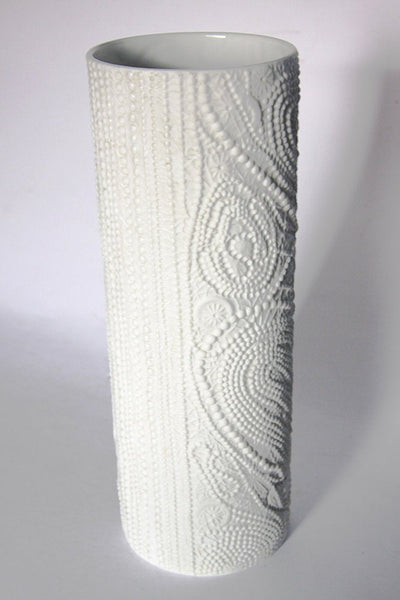 Modernist Rare Large Porcelain White Vase Dots Pattern  - M. Freyer for Rosenthal Studio Linie