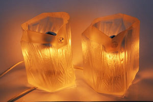 Mid Century Pair of Two German Frosted Ice Glass Table Lamps - Peill & Putzler 70s