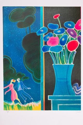 Vintage Large and Colorful Lithograph "ROMANCE" - Albert Zavaro - Certificate COA