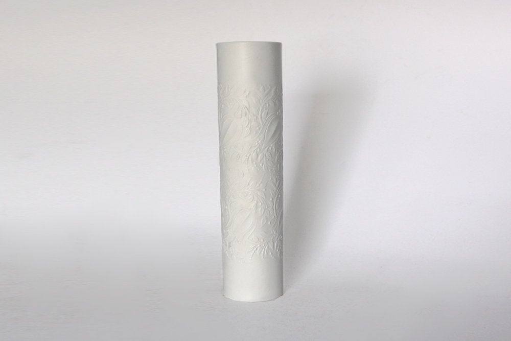 White Tall Bisque Porcelain Vase With Flowers Pattern - Wiinblad for Rosenthal 70s