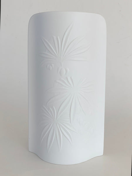 Mid Century White Op Art Modern Oval  Bisque Vase  Organic Pattern - KPM 60s