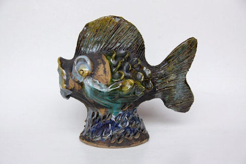 Vintage Large Rare Danish Studio Pottery  Fish Figurine 60s