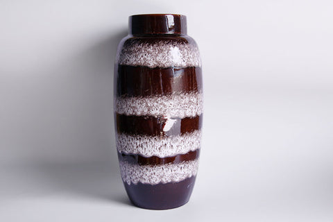 Vintage Dark Brown Floor Vase With White Stripes - Scheurich 70s
