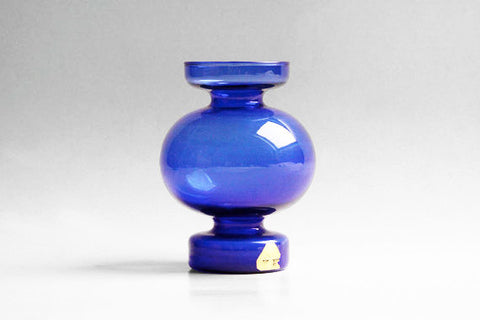 Vintage  German Blue Pompadour Style Glass Vase / Candle Holder- Ingrid glashütte