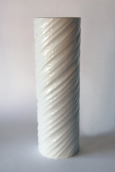 Vintage German White Glossy Tall  Spiral Porcelain Vase - Hutschenreuther Gugel 60s