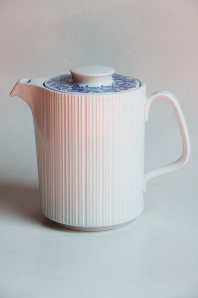 Modernist German White Tea Pot Blue Flower Motif -  Rosenthal Studio Linie 1970s