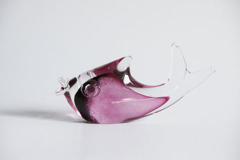 Vintage Art Glass  Purple Fish Figurine  - 80s