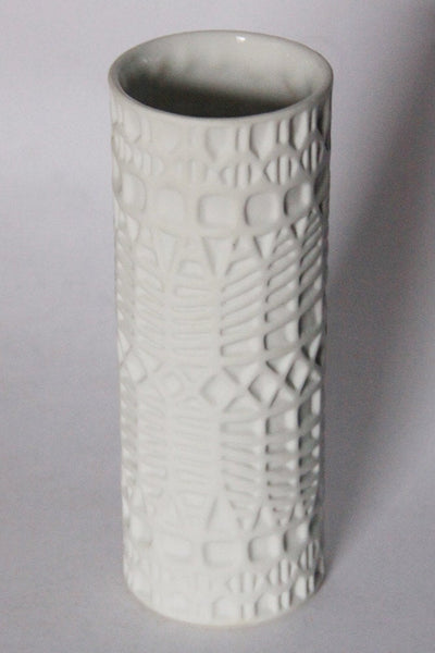 Vintage Op Art White Bisque Porcelain Vase Geometric Pattern - Thomas 60s 70s
