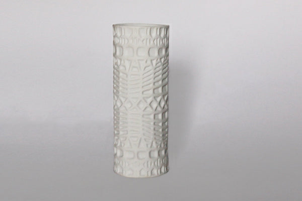 Vintage Op Art White Bisque Porcelain Vase Geometric Pattern - Thomas 60s 70s