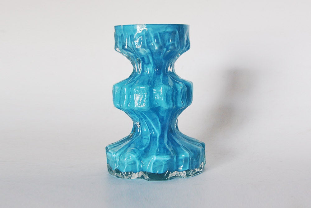 Vintage German  Blue Ice Glass Vase  - Ingrid Glashutte 70s